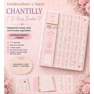 LoveShackFancy x Target Yoobi Chantilly 1" D-Ring Binder Pink Floral Rose Gold
